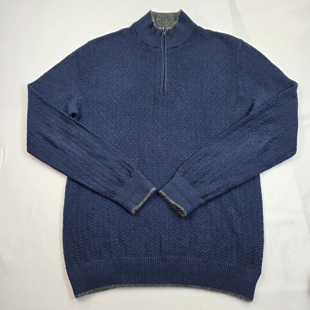 Robert Graham Sweater Mens Small Blue Cotton 1/4 Zip Mock Neck Knit Pullover
